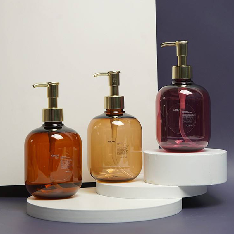 300ml 500ml PET Plast Amber Rund Tom Conditioner Body Lotion Flaska Guld PET Lotion Pump Schampo Flaska 300ml 500ml PET Plast Amber Rund Tom Conditioner Body Lotion Flaska Guld PET Lotion Pump Schampo Flaska