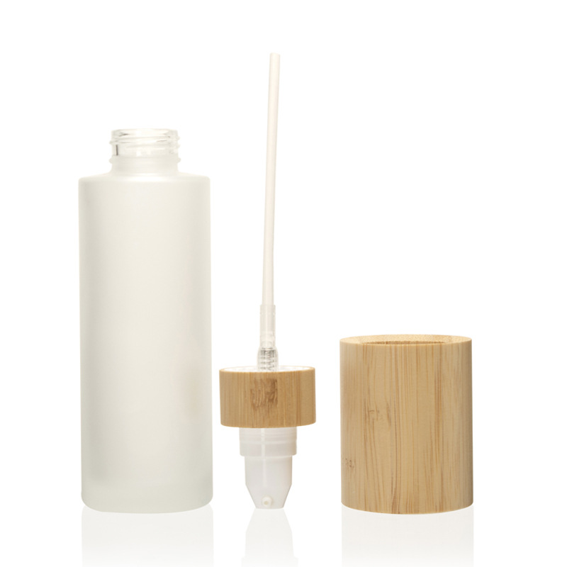 Frostad Kosmetisk Lotion Pump Fin Mist Och Lotion Glas Sprayflaska Med Bambu Trä Lock Frostad Kosmetisk Lotion Pump Fin Mist Och Lotion Glas Sprayflaska Med Bambu Trä Lock