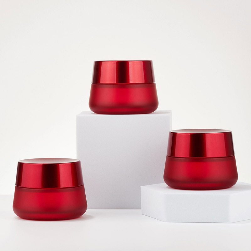 Rund kosmetisk röd gräddburk Tom gräddburk i glas
