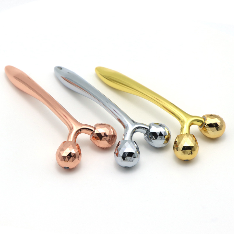 Y Shape 3D Massage Beauty Bar Handhållen Ansiktslyft Anti-Aging Hudvård 24k Guld Metall Ansiktsrulle