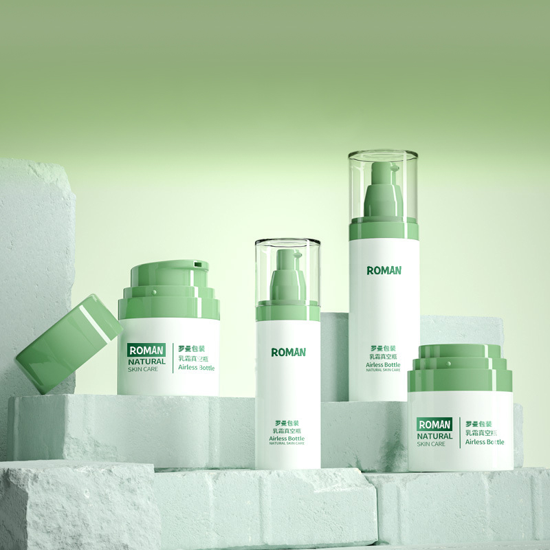 Kosmetisk plastförpackning ansiktskrämflaska 30 ml 50 ml 80 ml grön luftlös pumpflaska med galvanisering för anti-age serumflaska