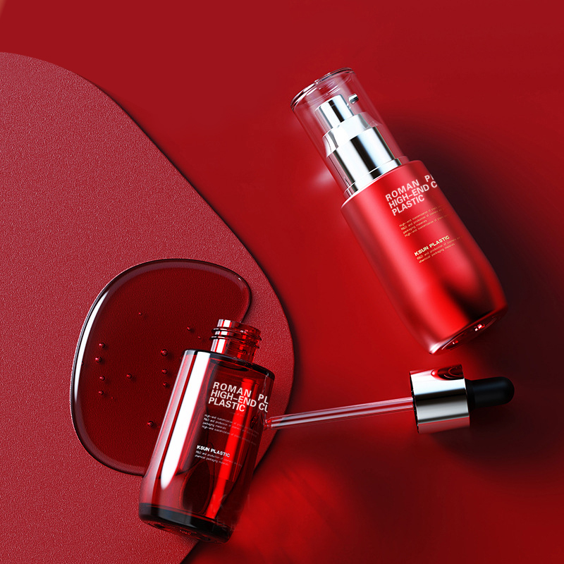 Påfyllningsbar kosmetisk olja flaska 50 ml vinröd PETG Ansiktsvård Serum droppflaska med droppe för krämflaska set