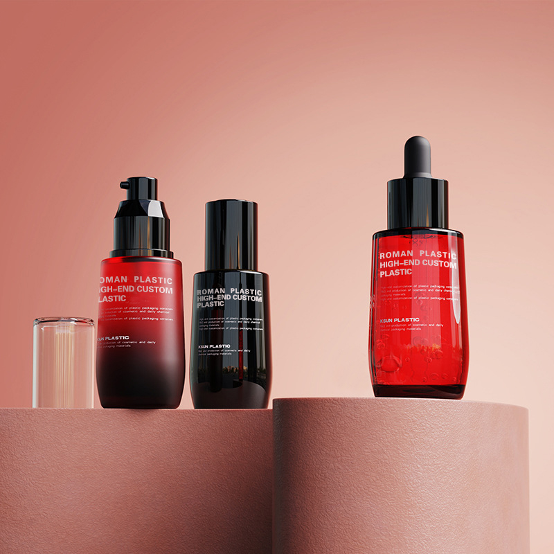 Påfyllningsbar kosmetisk olja flaska 50 ml vinröd PETG Ansiktsvård Serum droppflaska med droppe för krämflaska set Påfyllningsbar kosmetisk olja flaska 50 ml vinröd PETG Ansiktsvård Serum droppflaska med droppe för krämflaska set