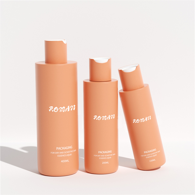 100 ml 150 ml 200 ml rund PET-plastflaska med för genomskinlig orange lock Tom påfyllningsbar skiva för hudvård Serum Ansiktsmask Schampo