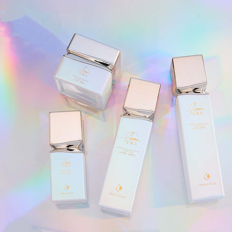 Fyrkantig glaskrämburk med skimrande effekt för ansiktskräm och ögonkräm