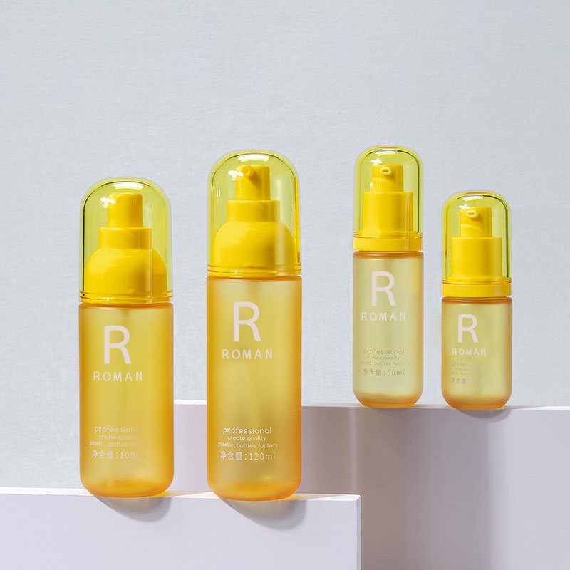 30ml 50ml 100ml 120ml Pet Yellow Makeup Remover Flaska Ansiktstvätt Rund Press Body Cream Flaska 3,5 oz Plast Lotion Flaska