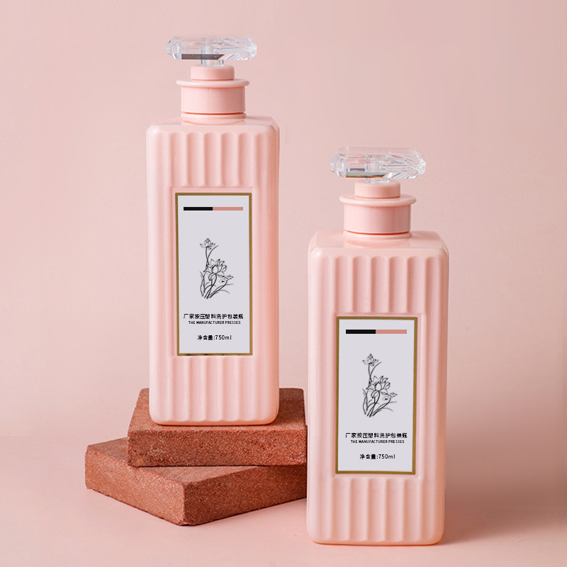 500 ml 750 ml fyrkantig plastflaska för husdjurslotionpump med randig yta för hårolja Schampo och balsam kosmetisk behållare