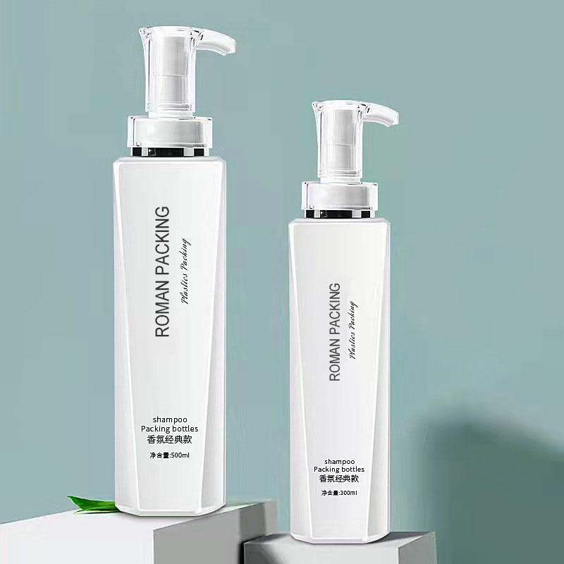 Lyxig vit 300 ml 500 ml lång och smal lotionpump schampoflaska duschgel Body Wash förpackning med guldpump