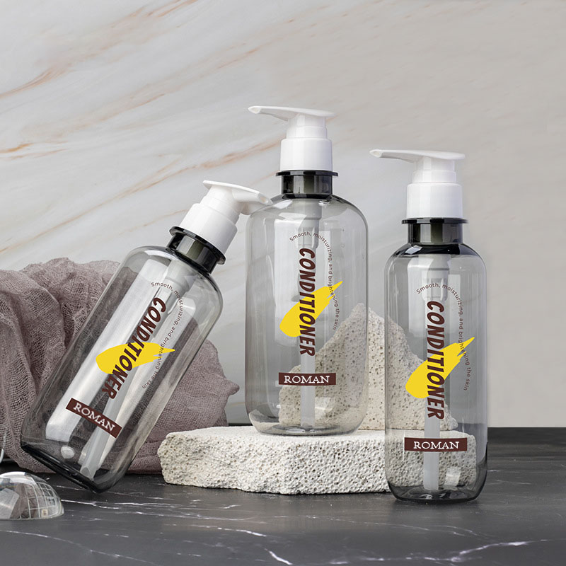 Tomma plastflaskor 300 ml 400 ml 500 ml 600 ml PET Boston Round Shampoo Conditioner Flaska Shower Gel Dispenser Pumpflaska