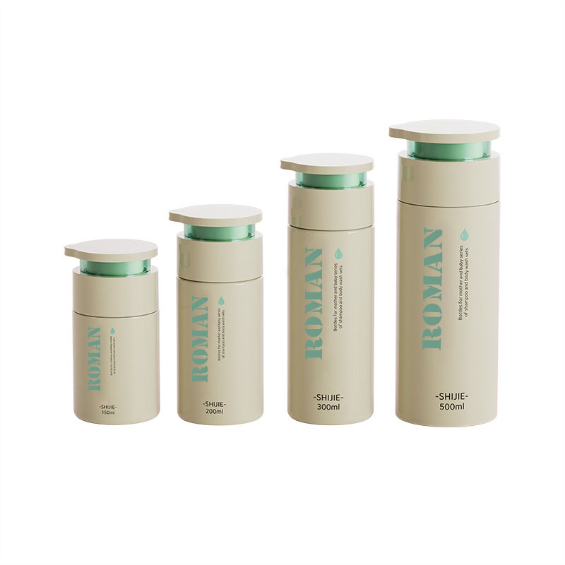 Rund platt axel hudvårdsflaska 150 ml 200 ml 300 ml 500 ml babylotion balsam förpackning Schampo och kroppstvätt handkrämflaskor
