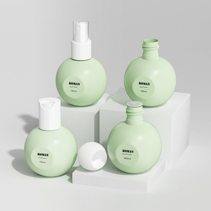 180 ml PE sfäriska tomma flaskor Ny design påfyllningsbar plastlotionpumpflaska för krämschampo Parfym Kosmetisk förpackning
