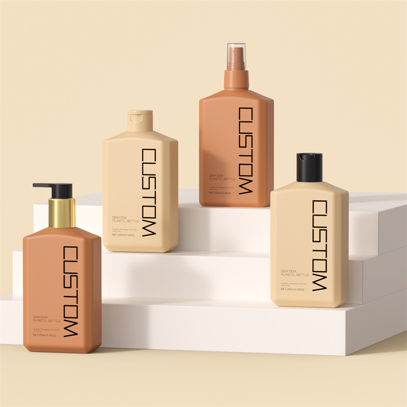 250ml 10oz frostad platt sned axel Hand Body Lotion Pumpflaskor Hudvård Babyschampo Duschgeléflaska