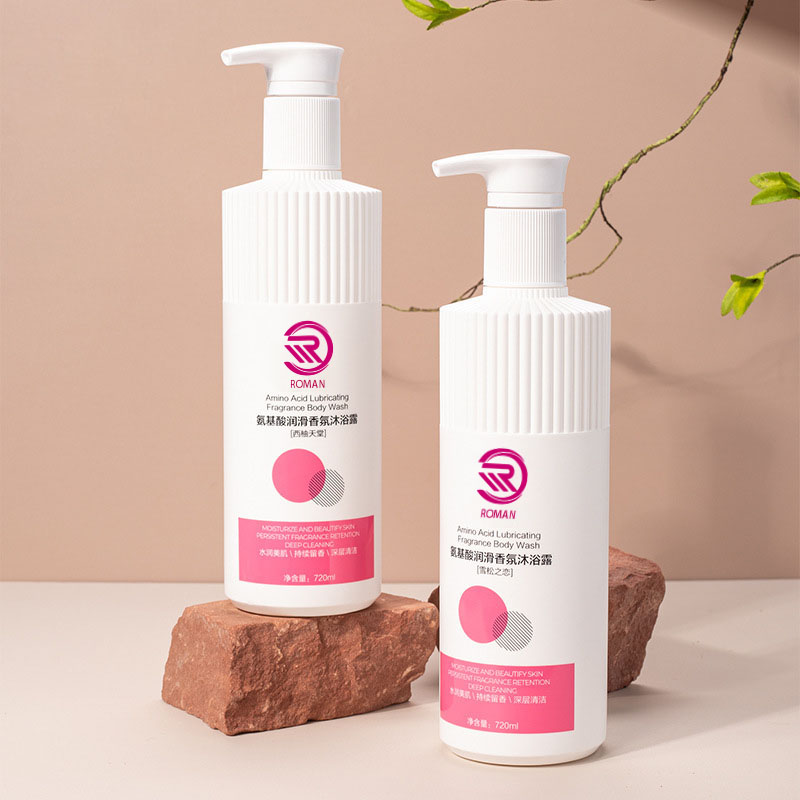 Varm vitrandig HDPE-plastflaska med korrugerat munstycke 500 ml 700 ml schampo duschgellotion med pumplock Vietnam