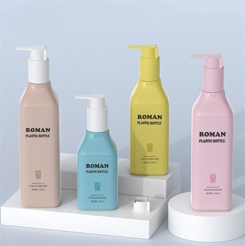 Lyxiga färgglada kroppsoljeflaskor med pump Plast PET Oval kosmetisk pumpflaska med sidolås för lotionschampo 200ml 300ml 400ml Lyxiga färgglada kroppsoljeflaskor med pump Plast PET Oval kosmetisk pumpflaska med sidolås för lotionschampo 200ml 300ml 400ml