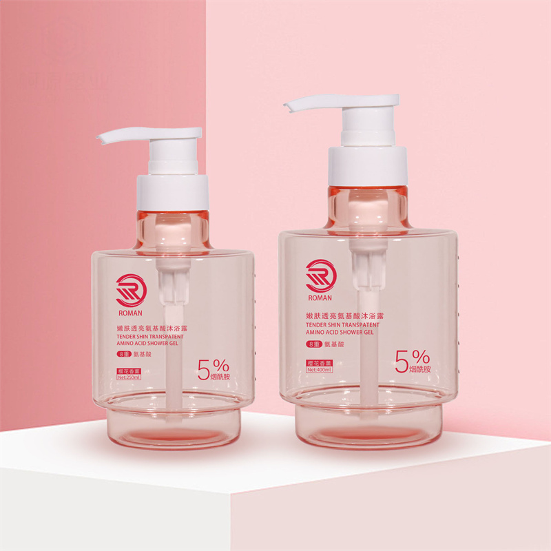 New Arrival Premium Pink 250ml 300ml 400ml Matt Transparent Tom Rund Lyx Hudvård Kroppsolja Ansiktsserumpump och lotionflaska med förpackning