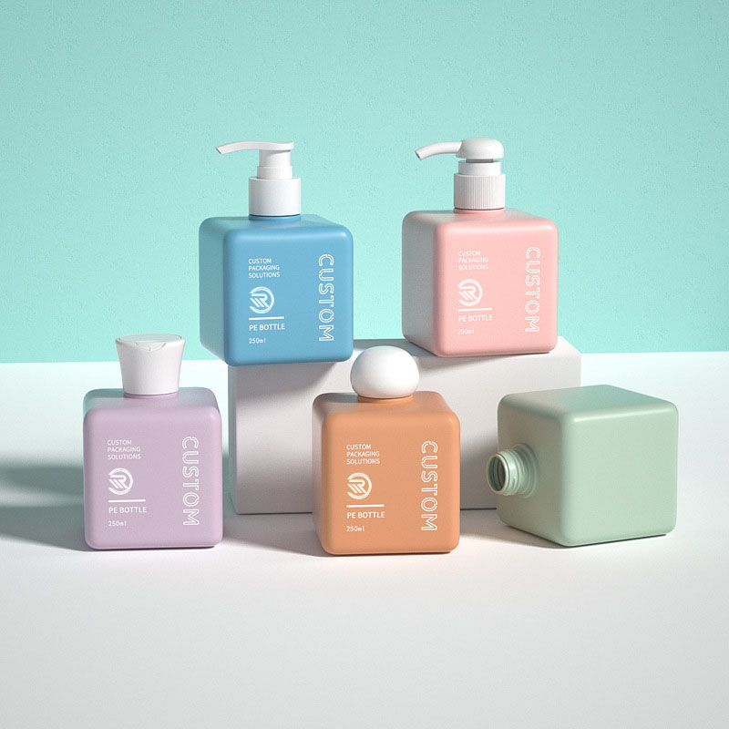 Populär återvunnen PET-plast fyrkantig hudvårdsschampo Body Butter Oljeflaskor 150 ml 200 ml 250 ml storlekar med screentryck
