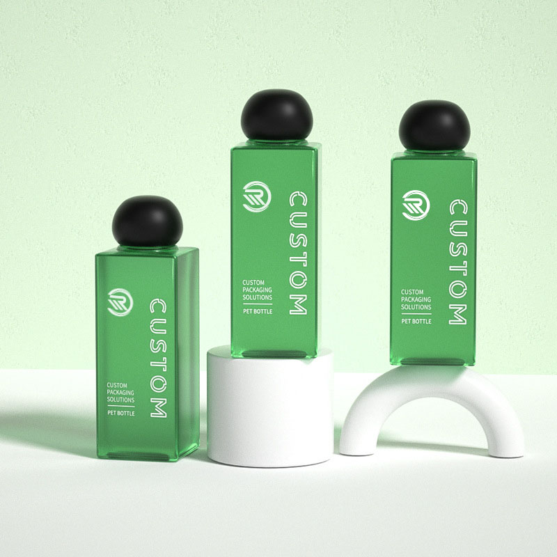 Premium Plastic Square 200ml 250ml Clear Frosted Cosmetic Lotion-flaskor för hudvård Serum Premium Tonerförpackning med kulformad skruvlock